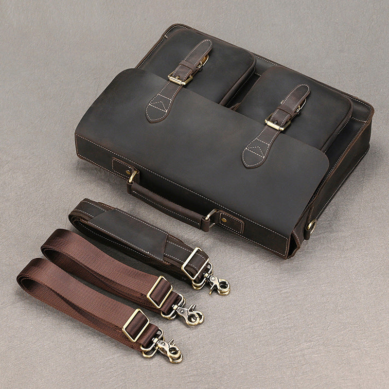 Convertible Crazy Horse Leather Briefcase β Dual Front Pockets