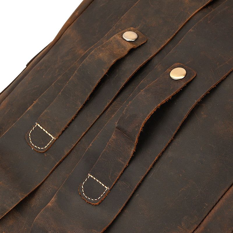 Crazy Horse Leather Drawstring Backpack – Dual Front Pockets