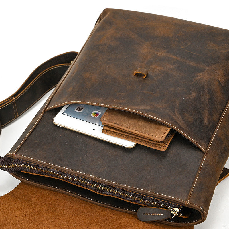 Crazy Horse Leather Slim Backpack – Minimal Vintage Style