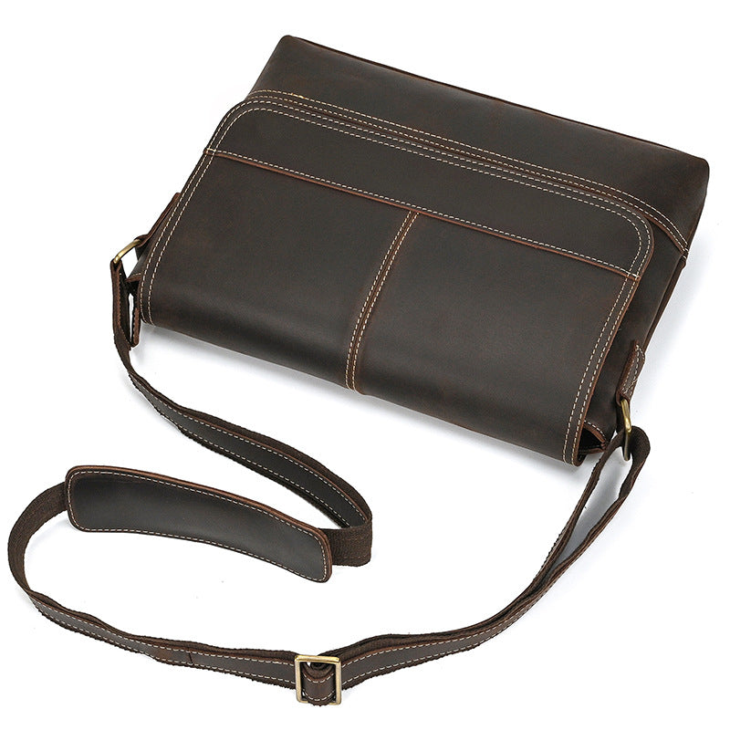 Crazy Horse Leather Slim Messenger Bag β Magnetic Flap Design