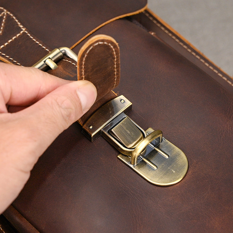 Convertible Crazy Horse Leather Briefcase – Dual Front Pockets