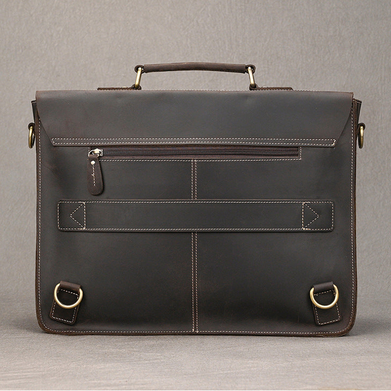 Convertible Crazy Horse Leather Briefcase – Dual Front Pockets