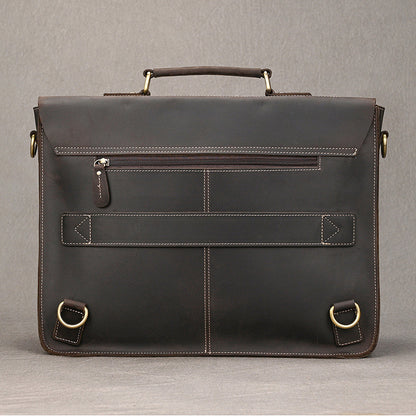 Convertible Crazy Horse Leather Briefcase – Dual Front Pockets