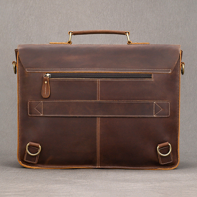 Convertible Crazy Horse Leather Briefcase – Dual Front Pockets