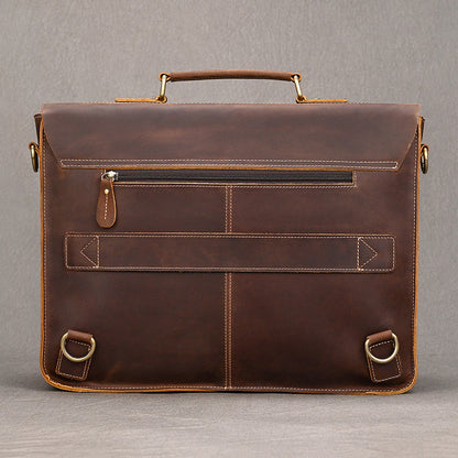 Convertible Crazy Horse Leather Briefcase – Dual Front Pockets