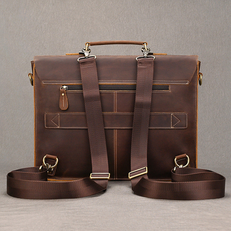 Convertible Crazy Horse Leather Briefcase – Dual Front Pockets