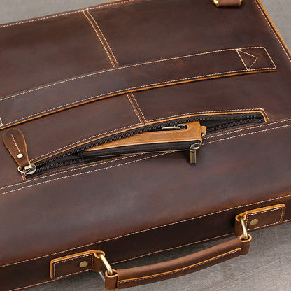 Convertible Crazy Horse Leather Briefcase – Dual Front Pockets