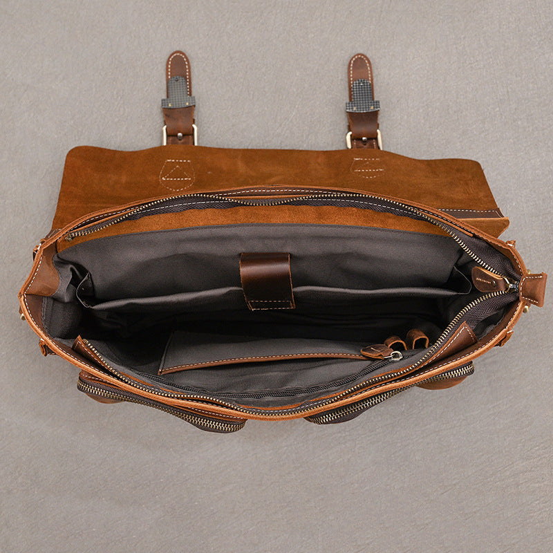 Convertible Crazy Horse Leather Briefcase – Dual Front Pockets