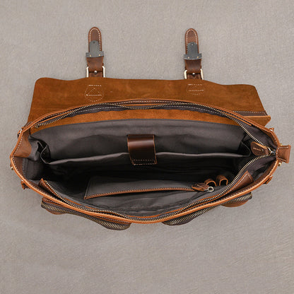Convertible Crazy Horse Leather Briefcase – Dual Front Pockets