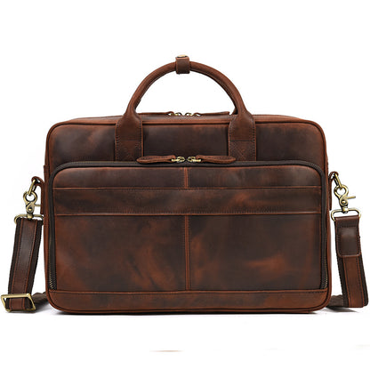 Vintage Brown leather business bag for men featuring antique brass hardware and reinforced top handles.