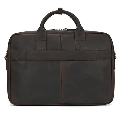Angled side view of the Dark Brown leather briefcase highlighting the premium full-grain leather texture.