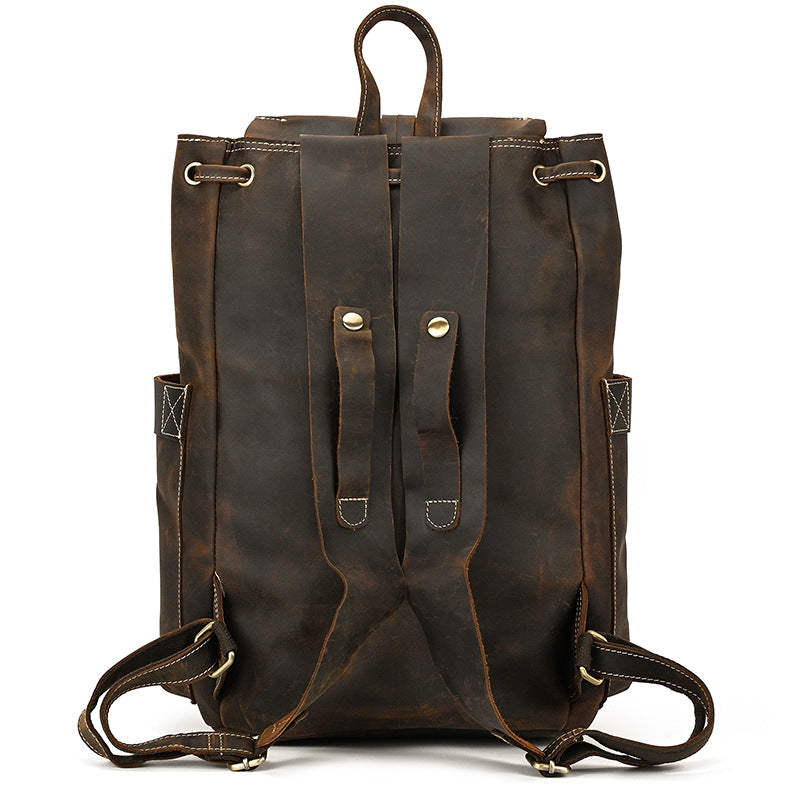 Crazy Horse Leather Drawstring Backpack – Dual Front Pockets