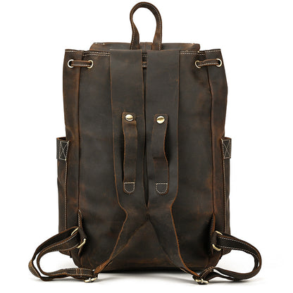 Crazy Horse Leather Drawstring Backpack – Dual Front Pockets