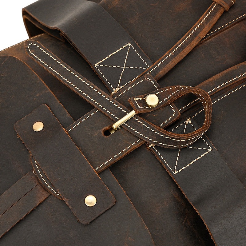 Crazy Horse Leather Drawstring Backpack – Dual Front Pockets