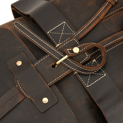Crazy Horse Leather Drawstring Backpack – Dual Front Pockets