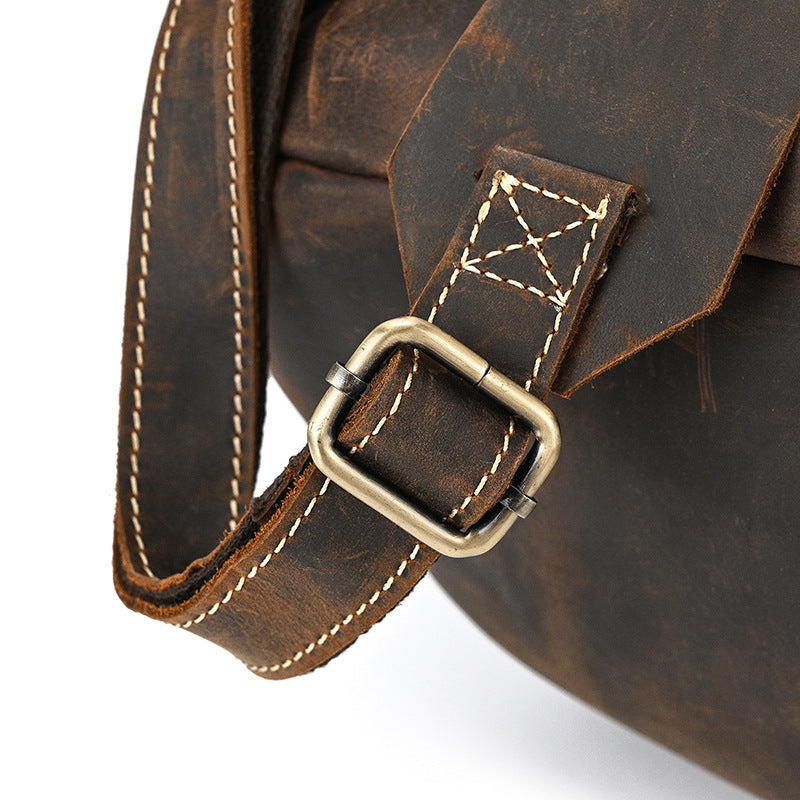 Crazy Horse Leather Drawstring Backpack – Dual Front Pockets