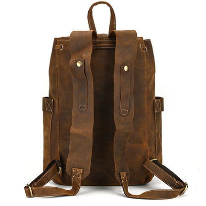 Crazy Horse Leather Drawstring Backpack – Dual Front Pockets