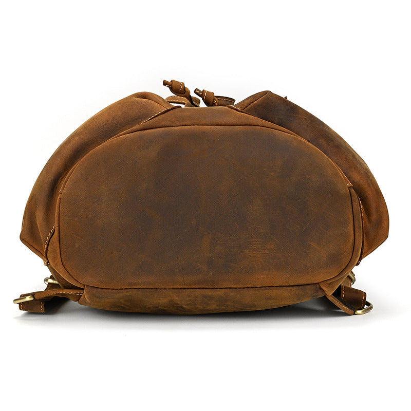 Crazy Horse Leather Drawstring Backpack – Dual Front Pockets