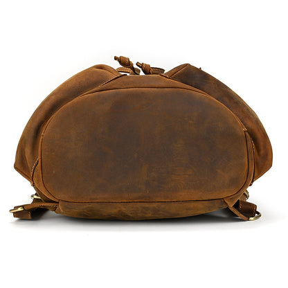 Crazy Horse Leather Drawstring Backpack – Dual Front Pockets
