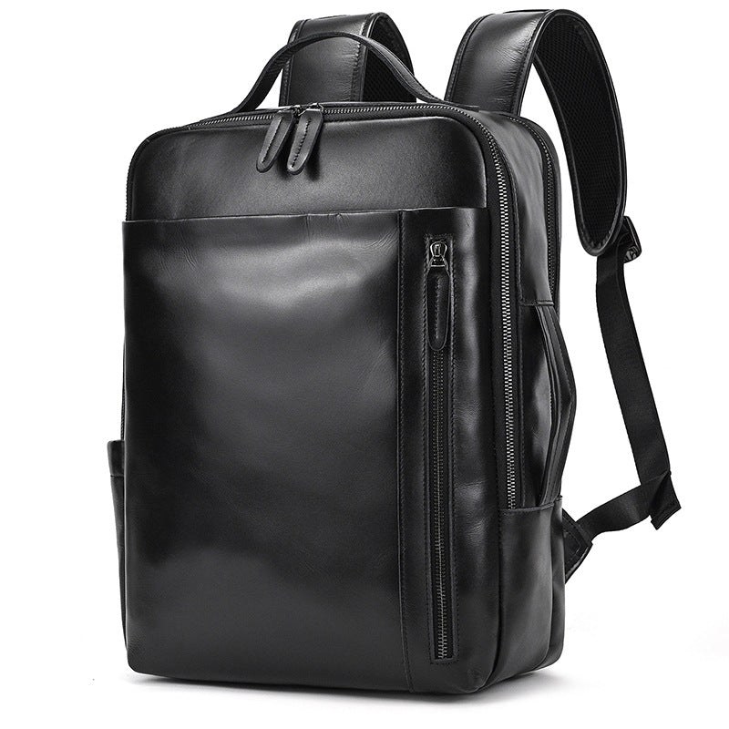 Classic Black leather backpack on a white background