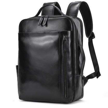 Classic Black leather backpack on a white background
