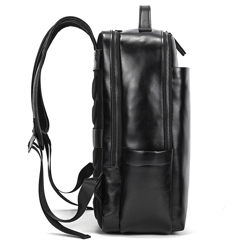 Classic Black leather backpack on a white background