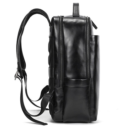 Classic Black leather backpack on a white background