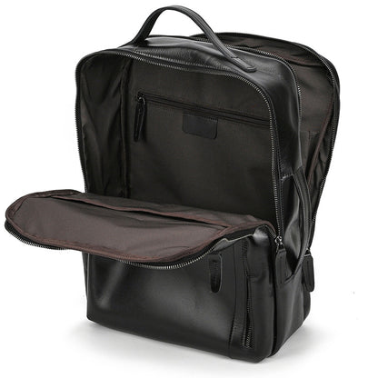 Classic Black backpack with open compartment on a white background