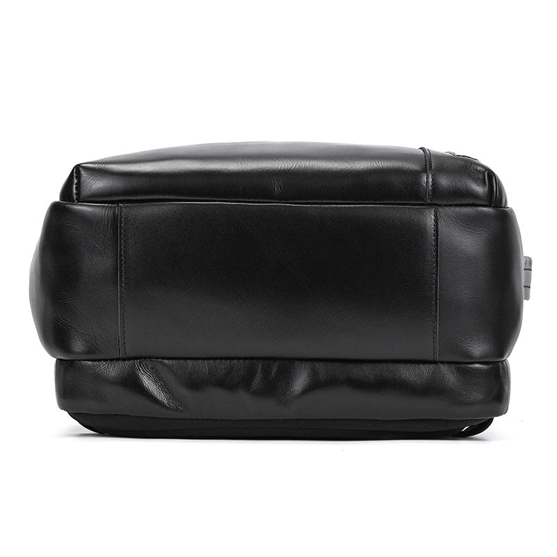 Botton view of Classic Black leather bag on a white background