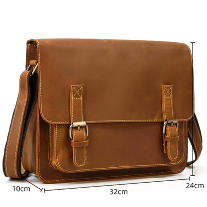 crazy horse leather messenger bag with size measurement