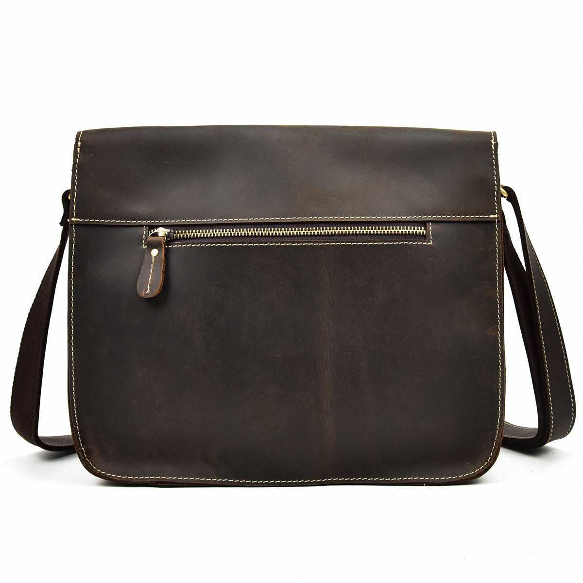 Brown leather shoulder bag on a white background