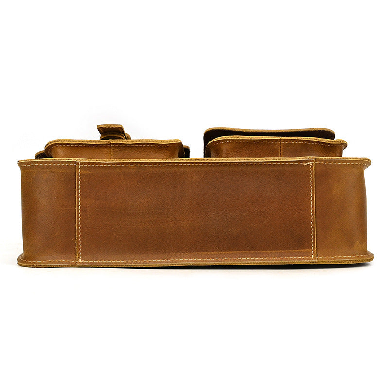 crazy horse leather messenger bag bottom detail durable leather base