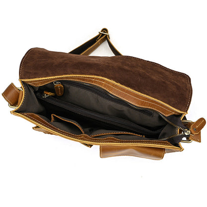 crazy horse leather messenger bag interior compartments zipper pocket