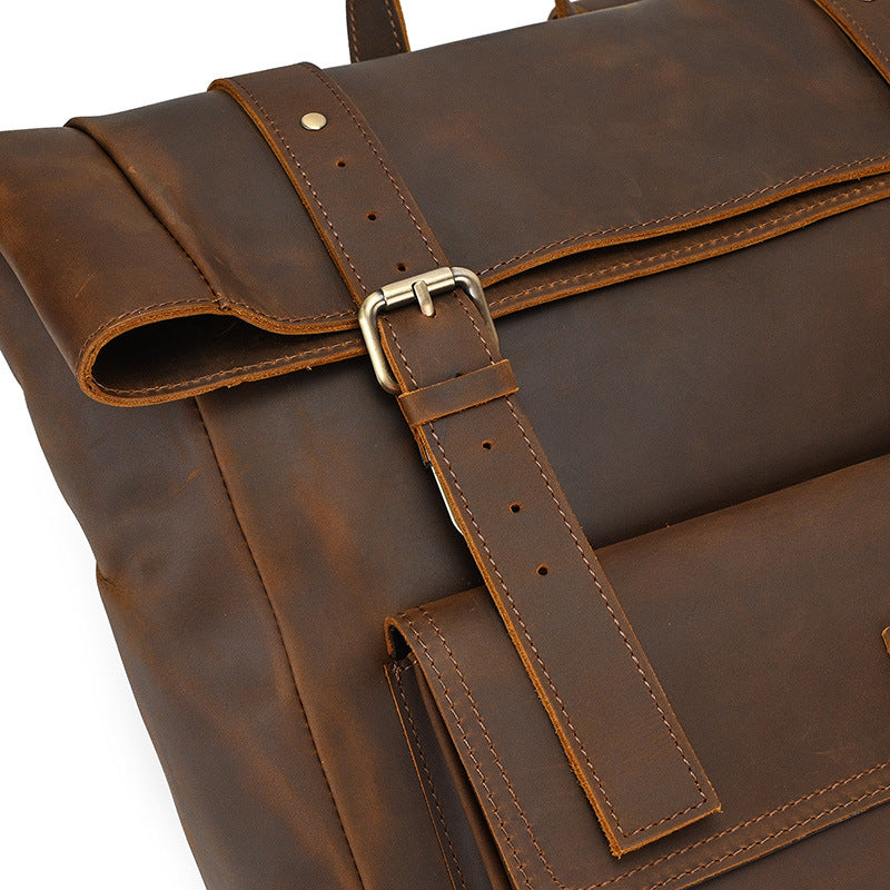 Crazy Horse Leather Rolltop Backpack – Vintage Travel & Work Bag