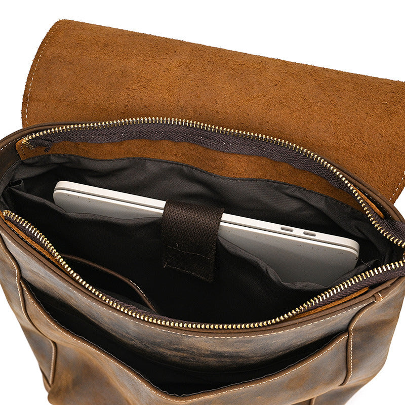 Crazy Horse Leather Slim Backpack – Minimal Vintage Style