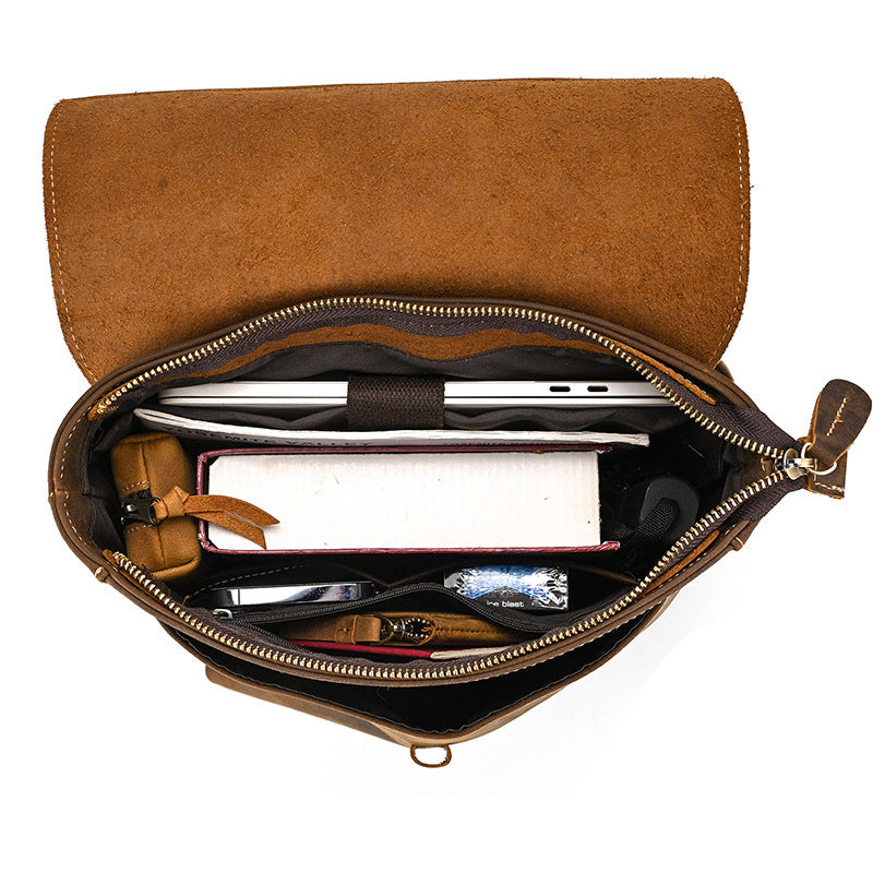 Crazy Horse Leather Slim Backpack – Minimal Vintage Style