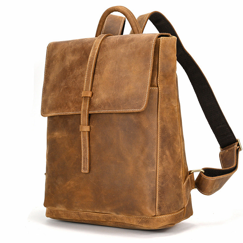 Crazy Horse Leather Slim Backpack – Minimal Vintage Style