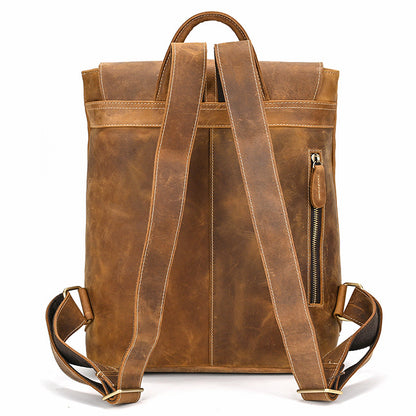 Crazy Horse Leather Slim Backpack – Minimal Vintage Style