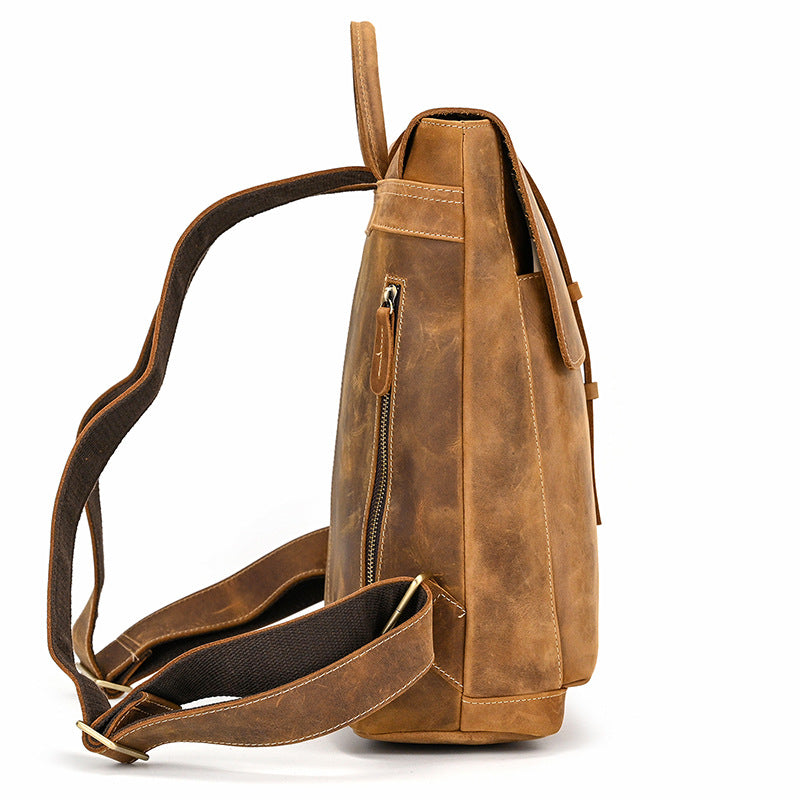 Crazy Horse Leather Slim Backpack – Minimal Vintage Style