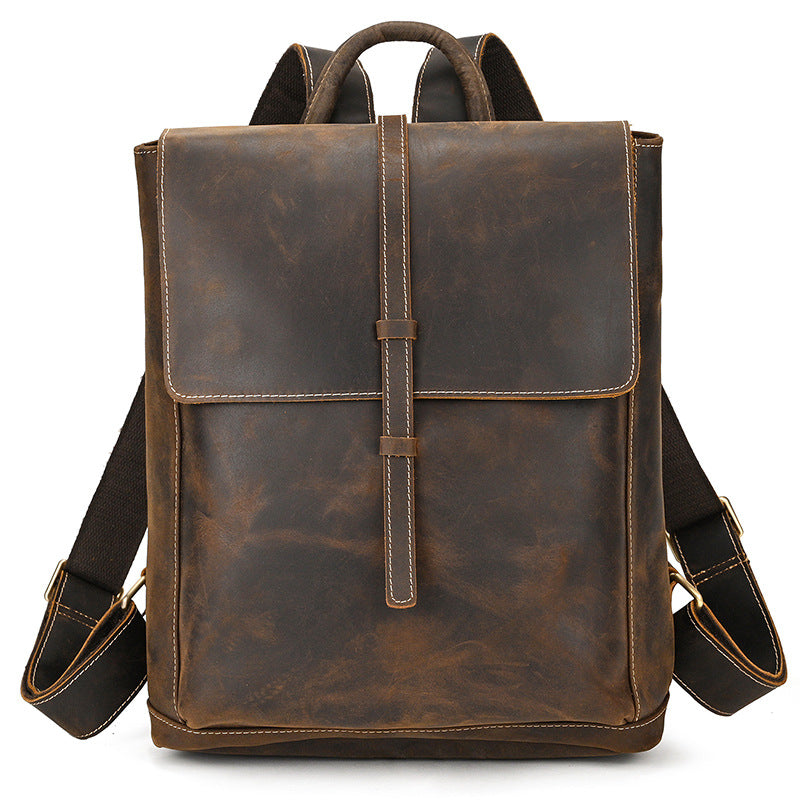Crazy Horse Leather Slim Backpack – Minimal Vintage Style