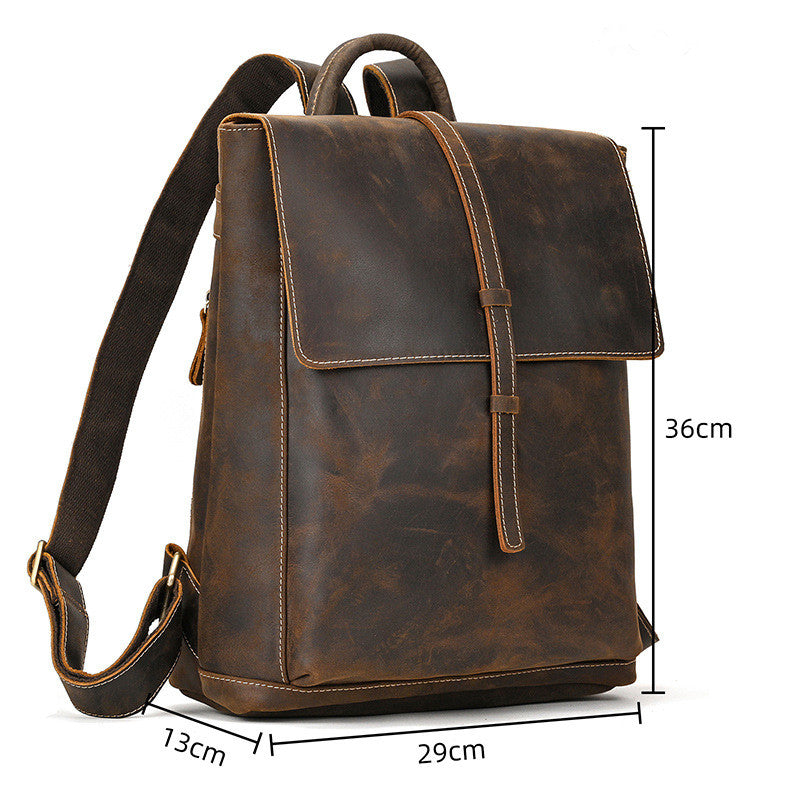 Crazy Horse Leather Slim Backpack – Minimal Vintage Style