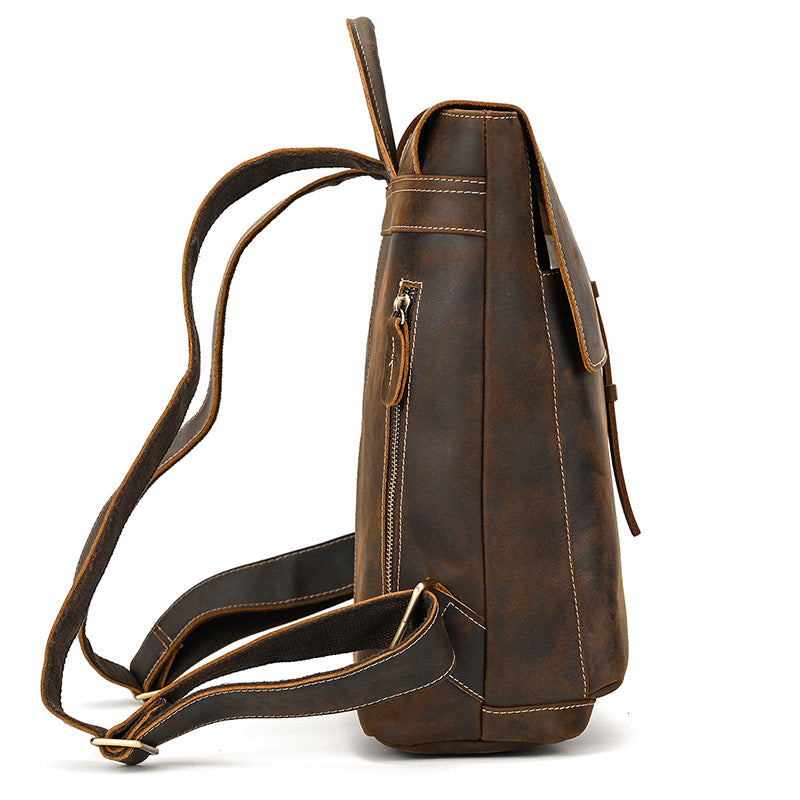 Crazy Horse Leather Slim Backpack – Minimal Vintage Style
