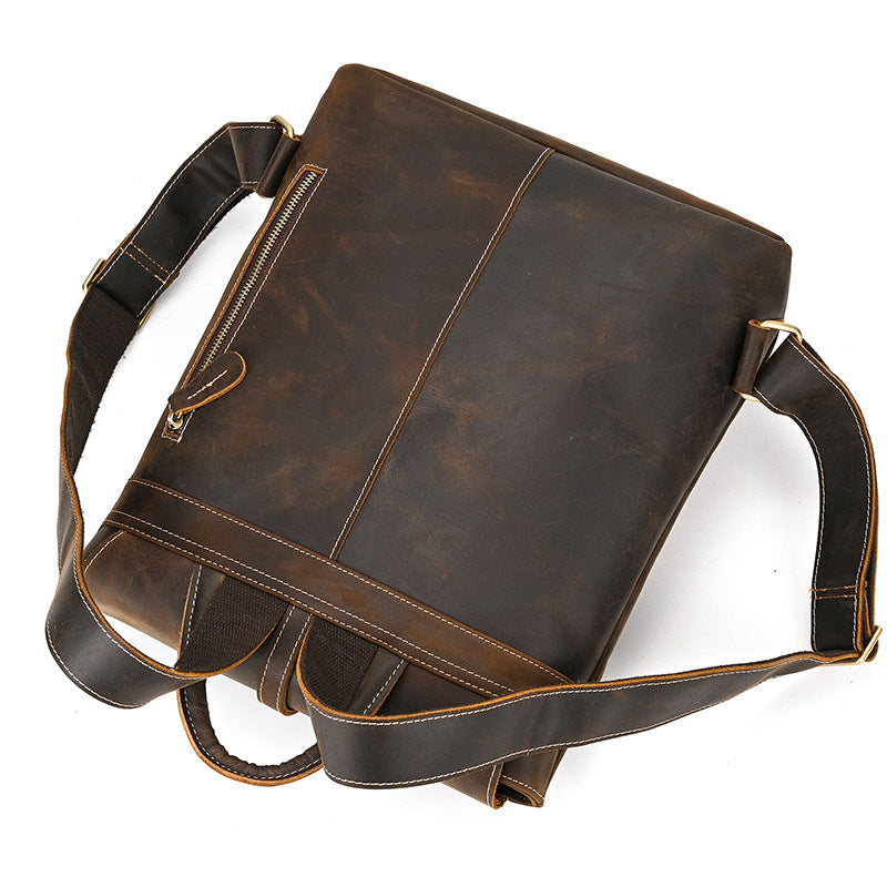 Crazy Horse Leather Slim Backpack – Minimal Vintage Style