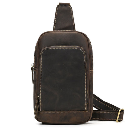 compact crazy horse leather sling bag dark brown front view