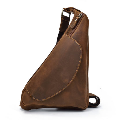 Crazy Horse Leather Sling Bag – Ergonomic Anti-Theft Crossbody