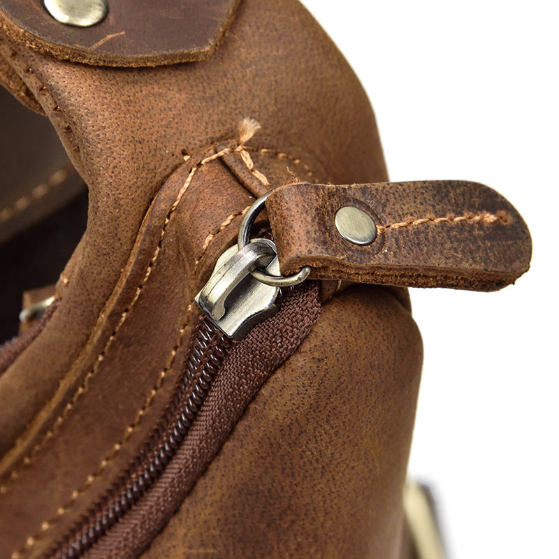Crazy Horse Leather Sling Bag – Ergonomic Anti-Theft Crossbody