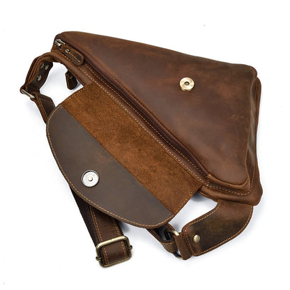 Crazy Horse Leather Sling Bag – Ergonomic Anti-Theft Crossbody