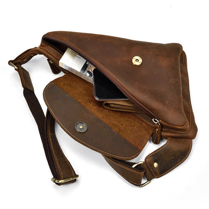 Crazy Horse Leather Sling Bag – Ergonomic Anti-Theft Crossbody