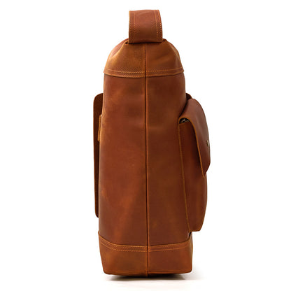 Close-up showing the back of  loop the Crazy Horse Leather Large Capacity Sling Bag.
