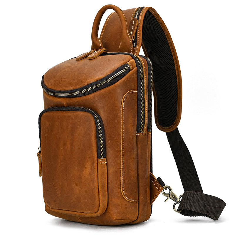 Crazy Horse Leather Sling Bag – Multi-Compartment Organizer Pack